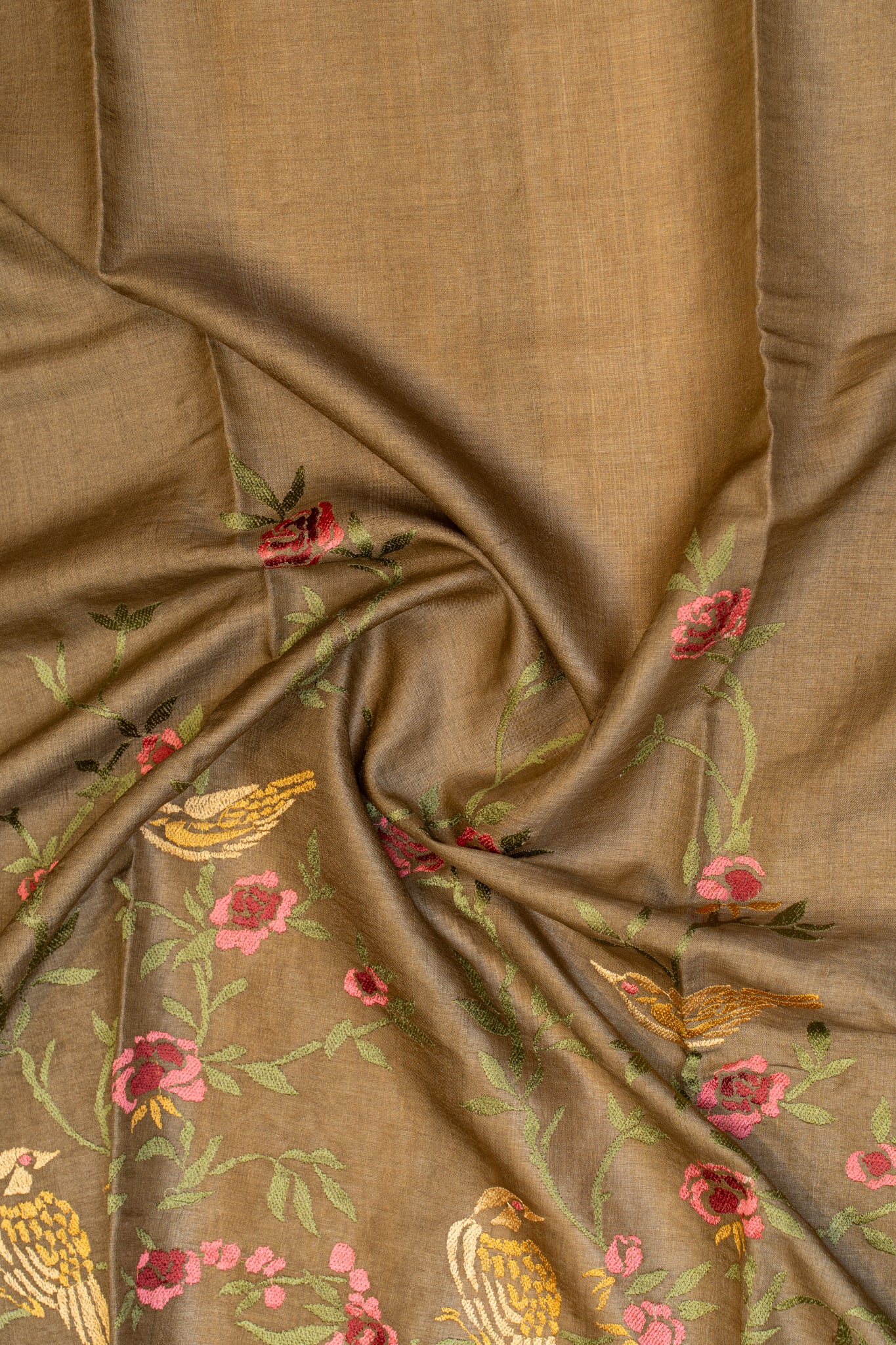 Beige embroidered pure Tussar silk saree