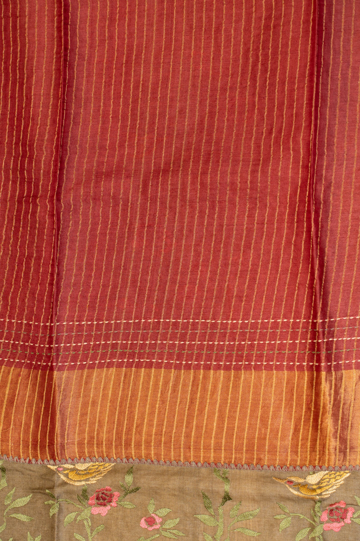 Beige embroidered pure Tussar silk saree