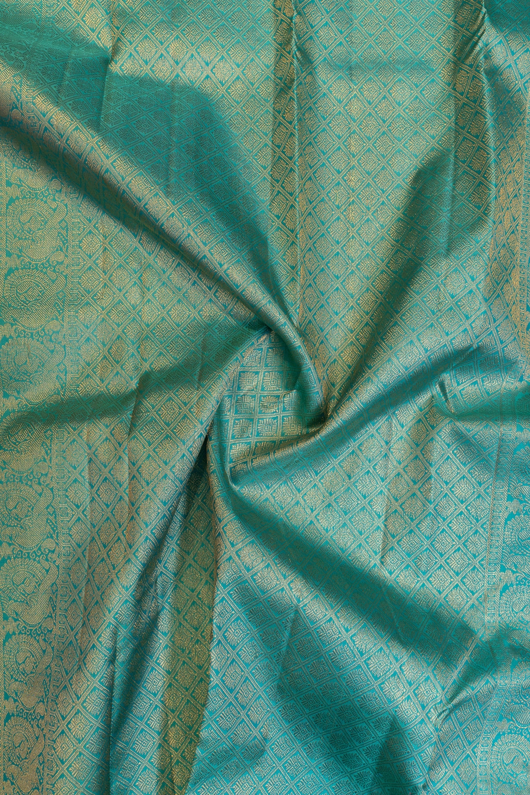 Rose pink and teal checks borderless pure Kanchipuram silk saree