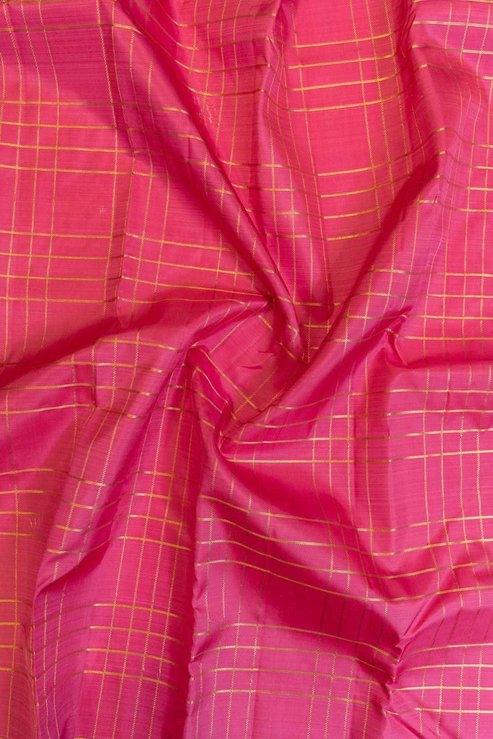 Rose pink and teal checks borderless pure Kanchipuram silk saree