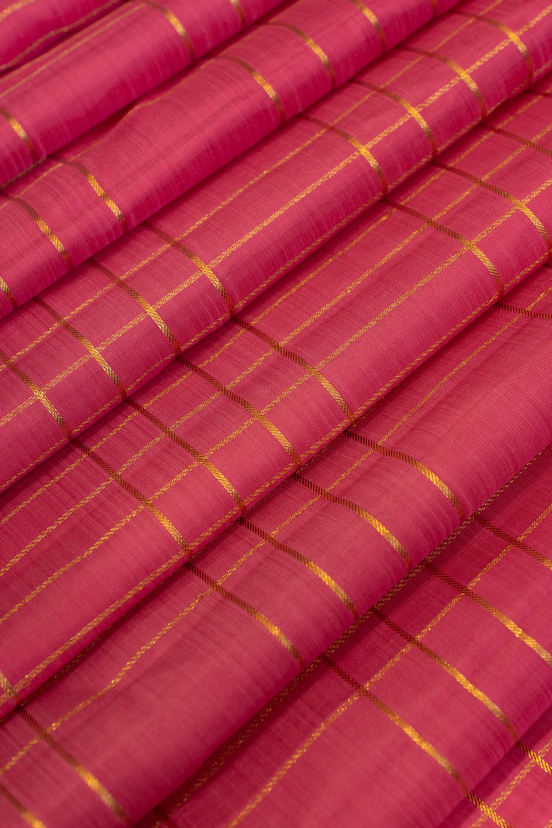 Rose pink and teal checks borderless pure Kanchipuram silk saree