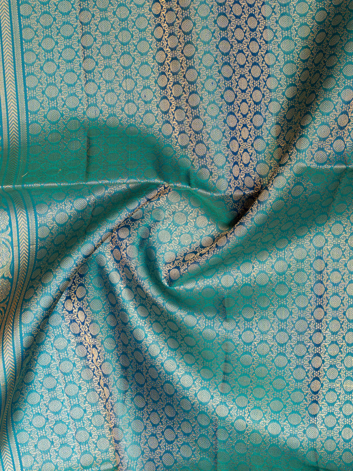 Mustard and Peacock Blue Stripes Soft Silk Saree | Clio Silks
