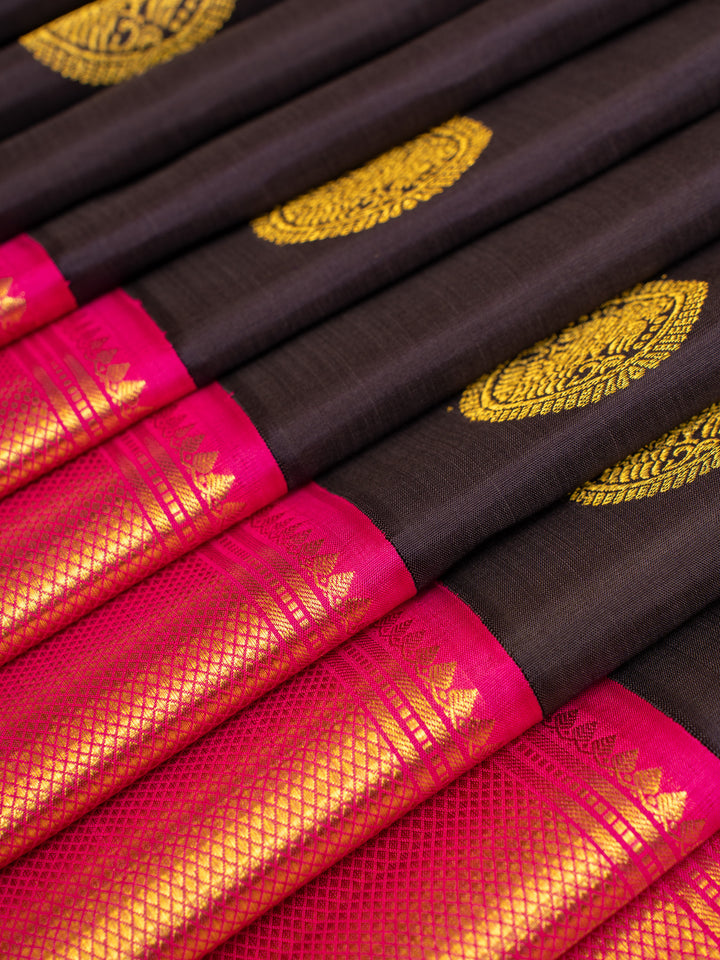 Purple and pink iruthalaipakshi pure Kanchipuram silk saree