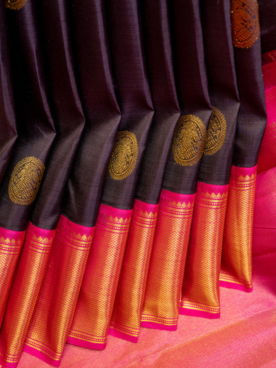 Purple and pink iruthalaipakshi pure Kanchipuram silk saree