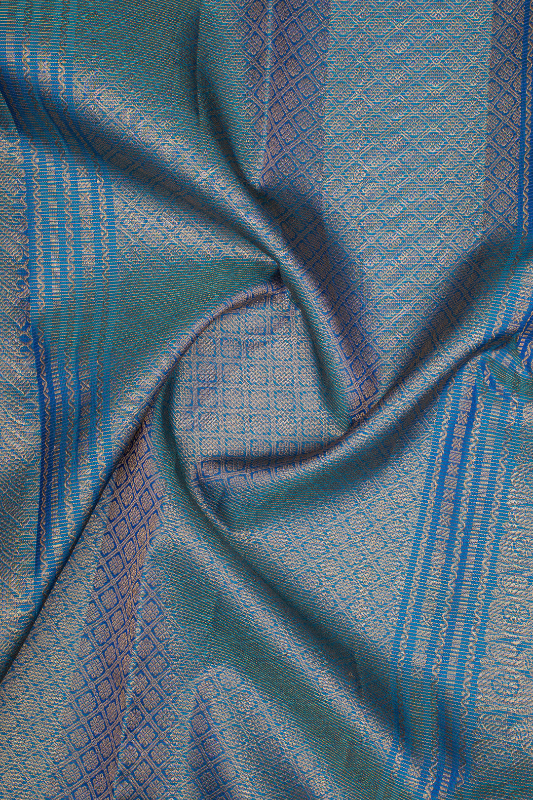 Peacock Blue Vairaoosi Pure Kanchipuram Silk Saree