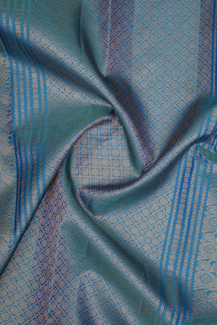 Peacock Blue Vairaoosi Pure Kanchipuram Silk Saree
