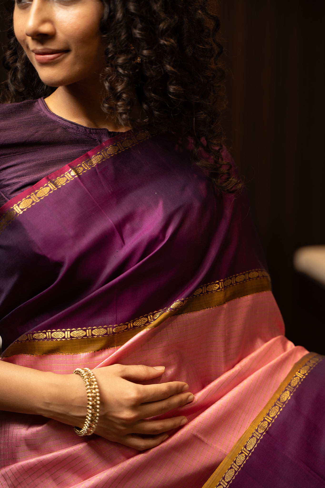 Lotus Pink Checks Pure Zari Kanchipuram Silk Saree - Clio Silks