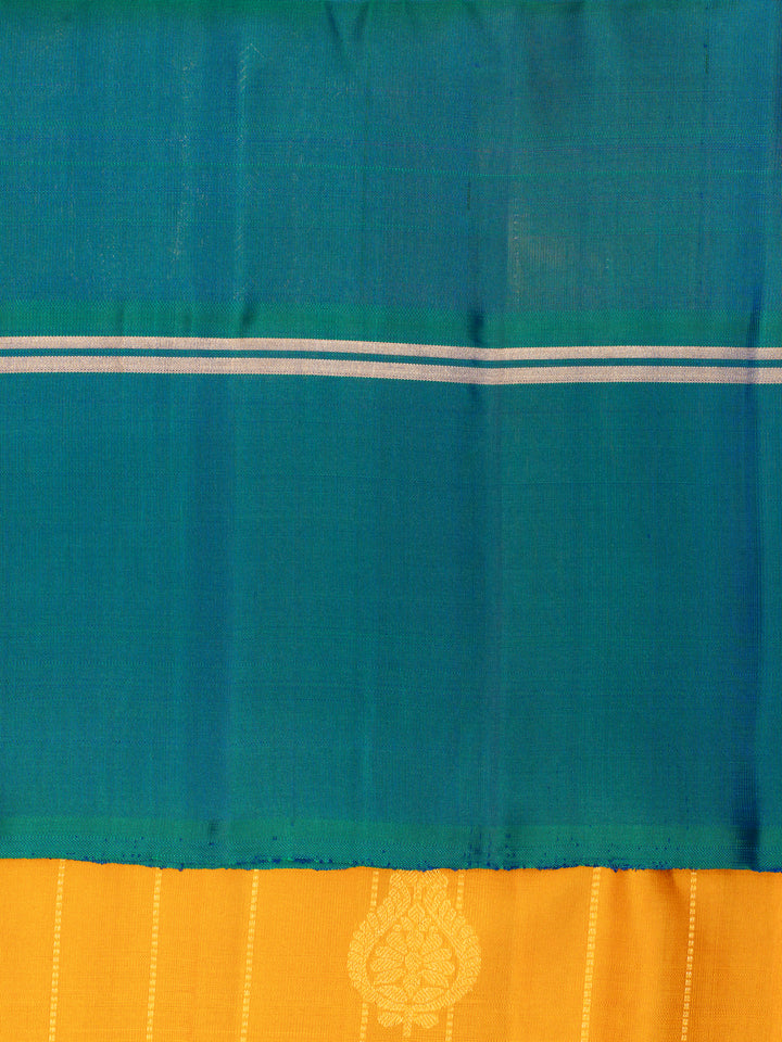 Mustard and Peacock Blue Stripes Soft Silk Saree | Clio Silks