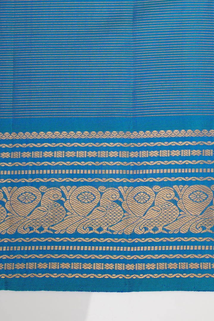 Peacock Blue Vairaoosi Pure Kanchipuram Silk Saree