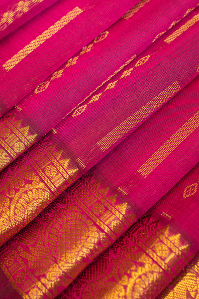 Magenta ornamental stripes pure silk cotton saree