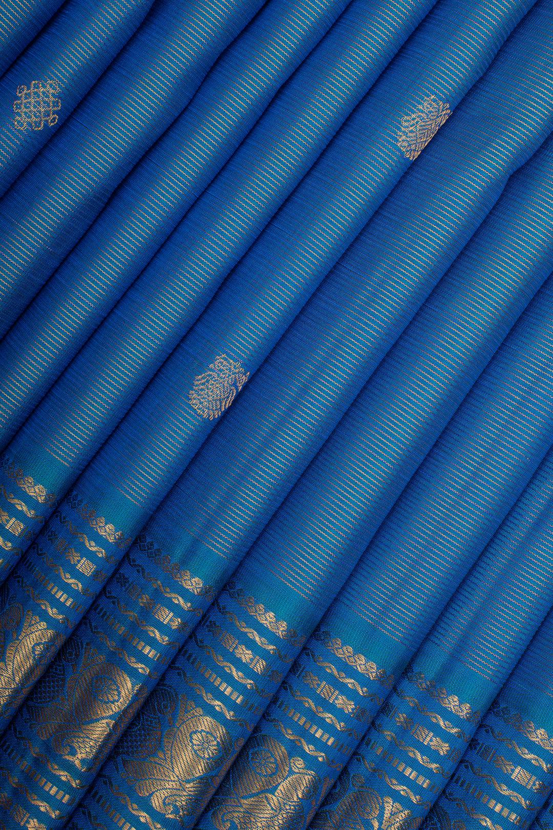 Peacock Blue Vairaoosi Pure Kanchipuram Silk Saree