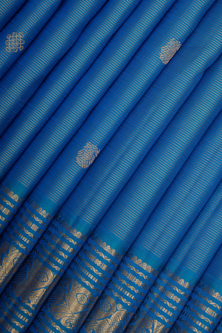 Peacock Blue Vairaoosi Pure Kanchipuram Silk Saree