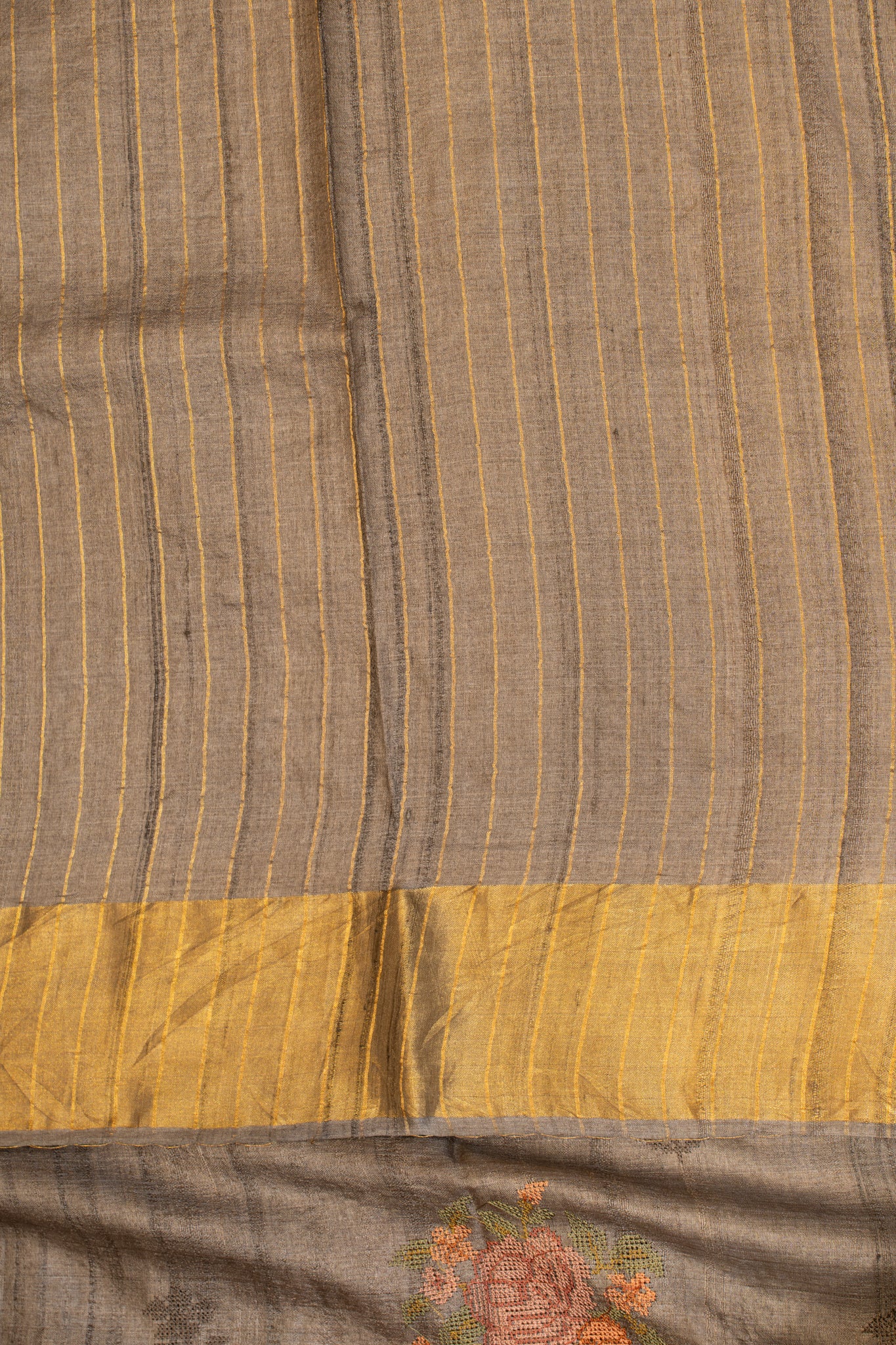 Grey embroidered pure Banaras Tussar silk saree