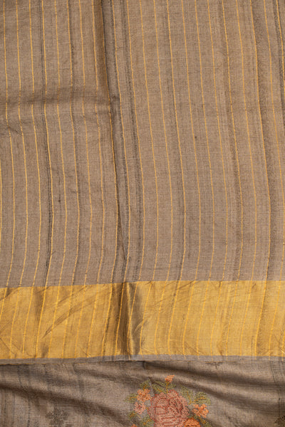 Grey embroidered pure Banaras Tussar silk saree