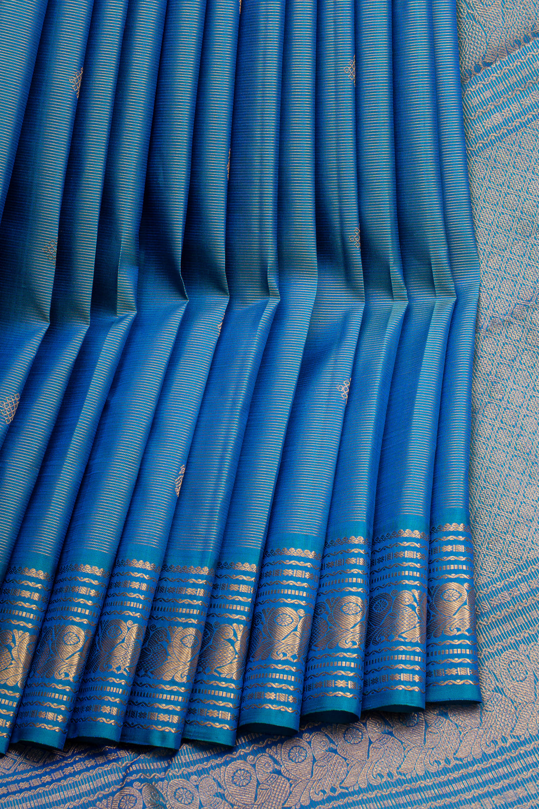 Peacock Blue Vairaoosi Pure Kanchipuram Silk Saree
