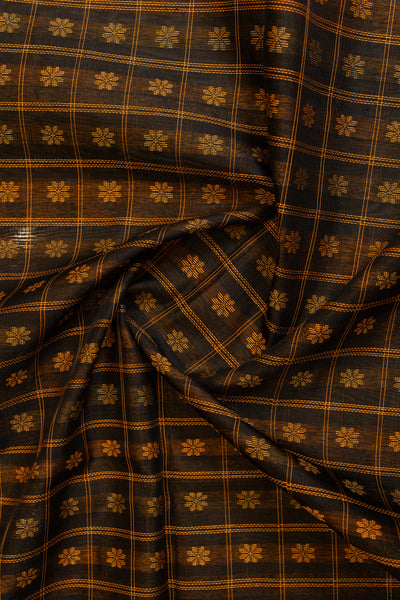 Black and mustard thread checks pure silk cotton saree