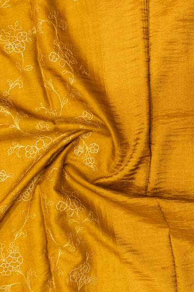 Golden mustard embroidered pure Tussar saree