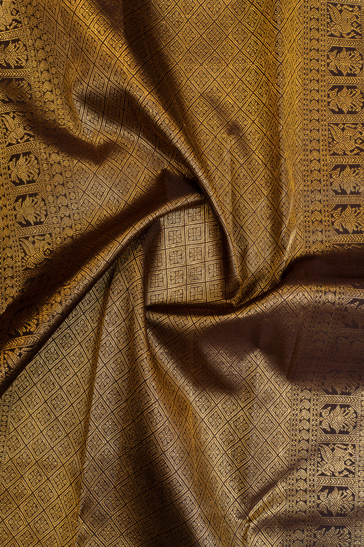 Purple and brown rettai pettu pure Kanchipuram silk saree