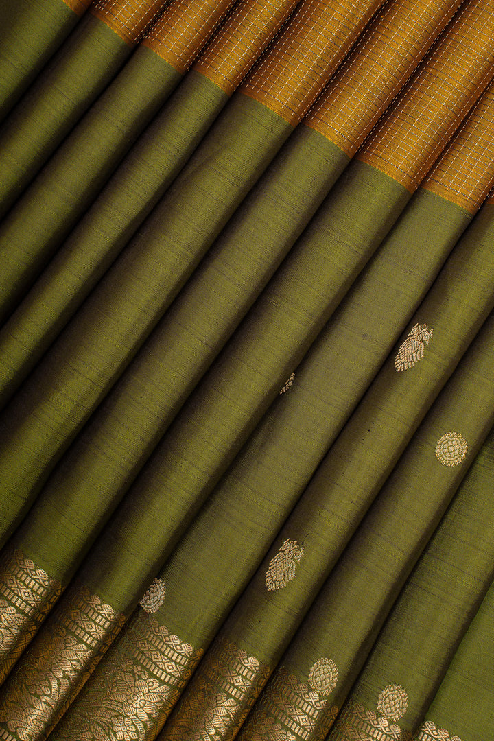 Mustard and Mehandi Green Mupagam Pure Kanchipuram Silk Saree