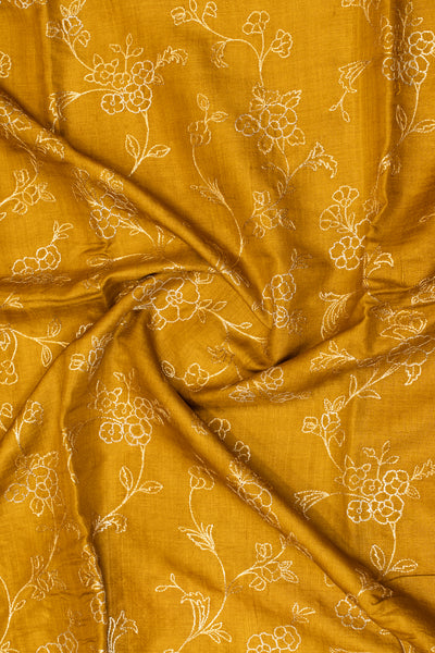 Golden mustard embroidered pure Tussar saree