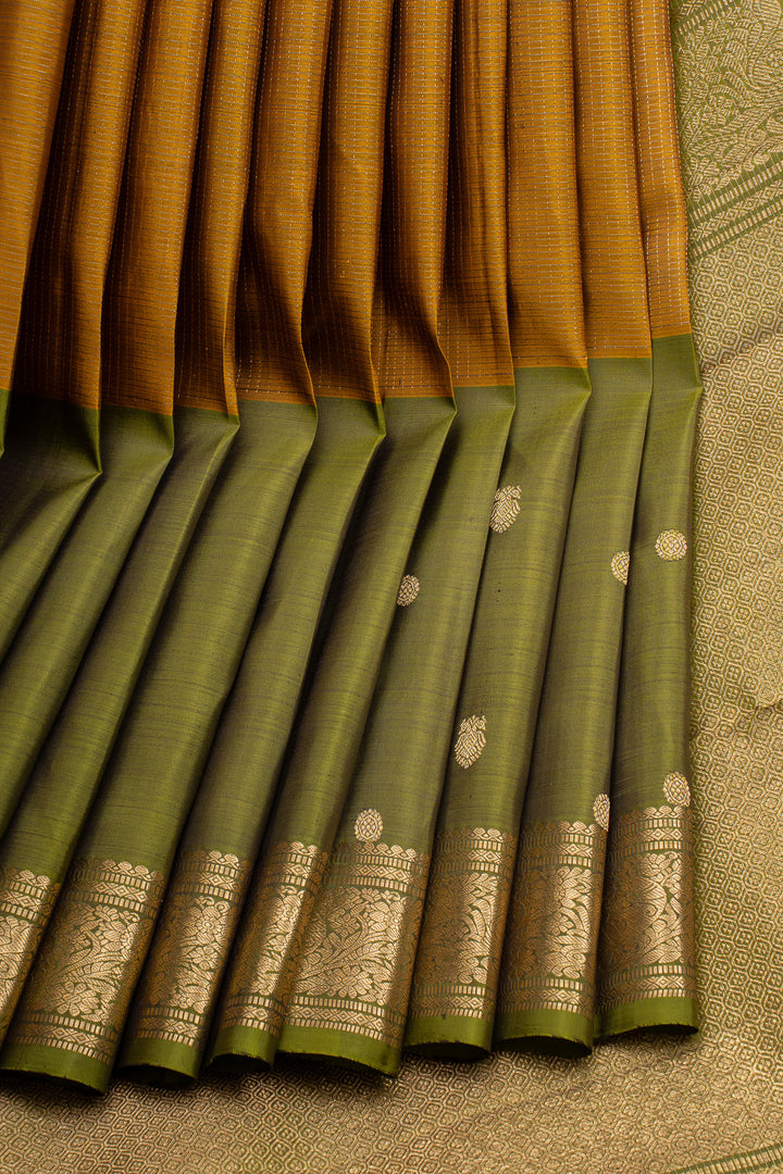 Mustard and Mehandi Green Mupagam Pure Kanchipuram Silk Saree
