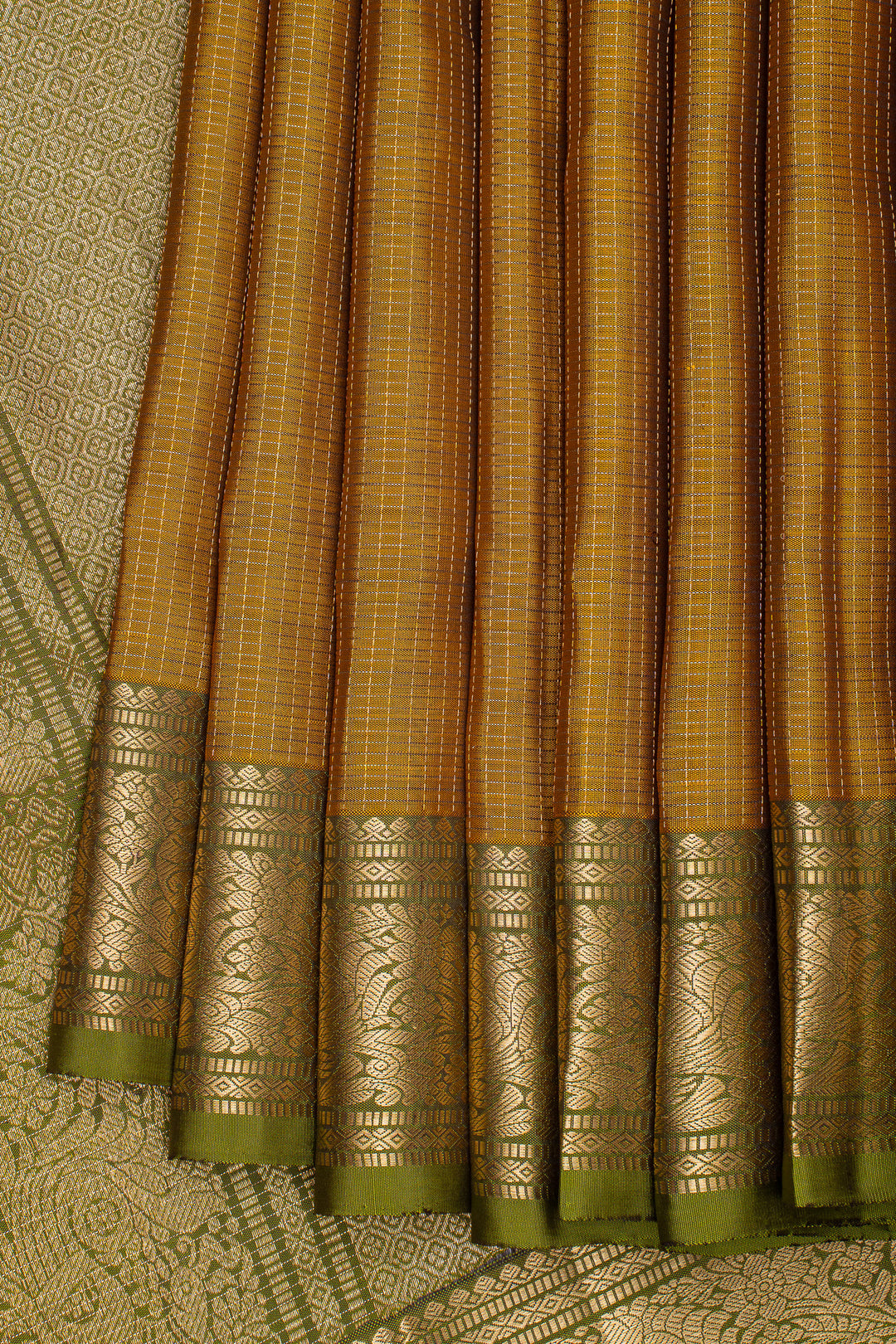 Mustard and Mehandi Green Mupagam Pure Kanchipuram Silk Saree