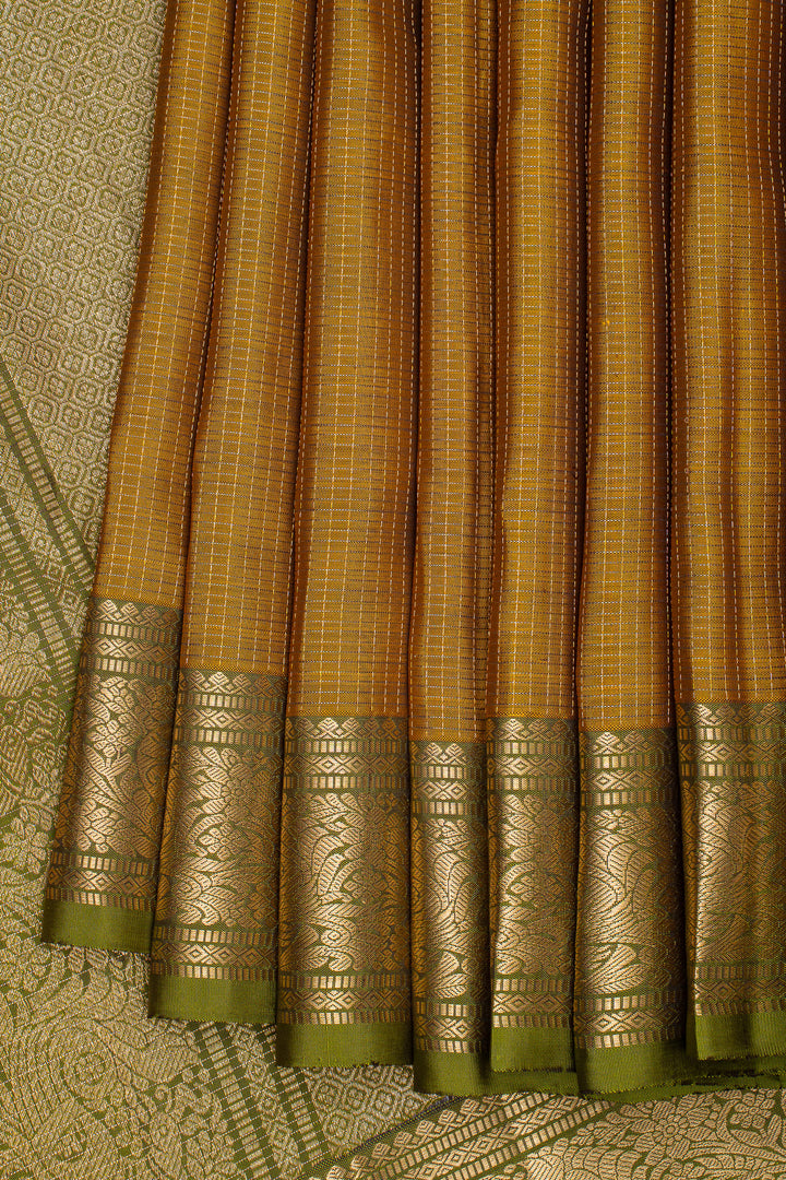 Mustard and Mehandi Green Mupagam Pure Kanchipuram Silk Saree