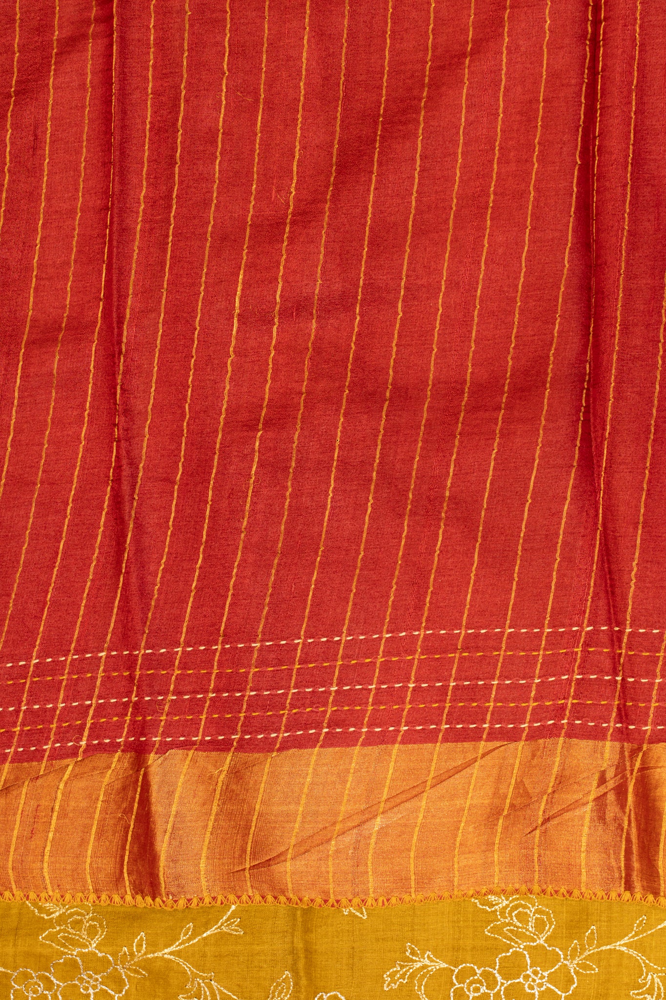 Golden mustard embroidered pure Tussar saree