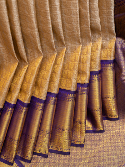 Beige and blue annapakshi brocade traditional pure zari Kanchipuram silk saree