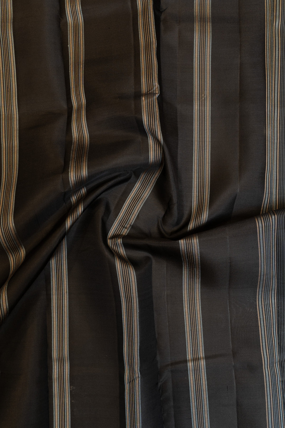 Grey and black checks without zari pure Kanchipuram silk saree