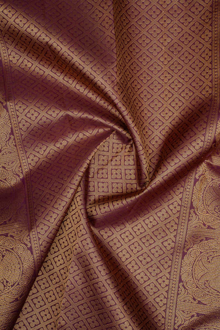 Jamun Zari Checks Pure Kanchipuram Silk Saree