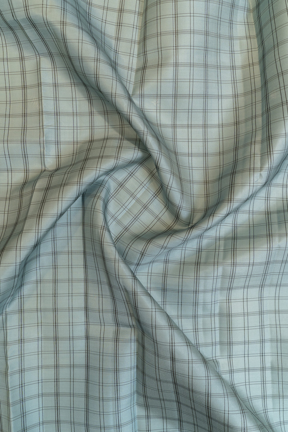 Grey and black checks without zari pure Kanchipuram silk saree
