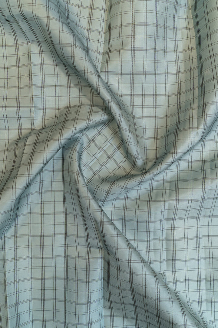 Grey and black checks without zari pure Kanchipuram silk saree
