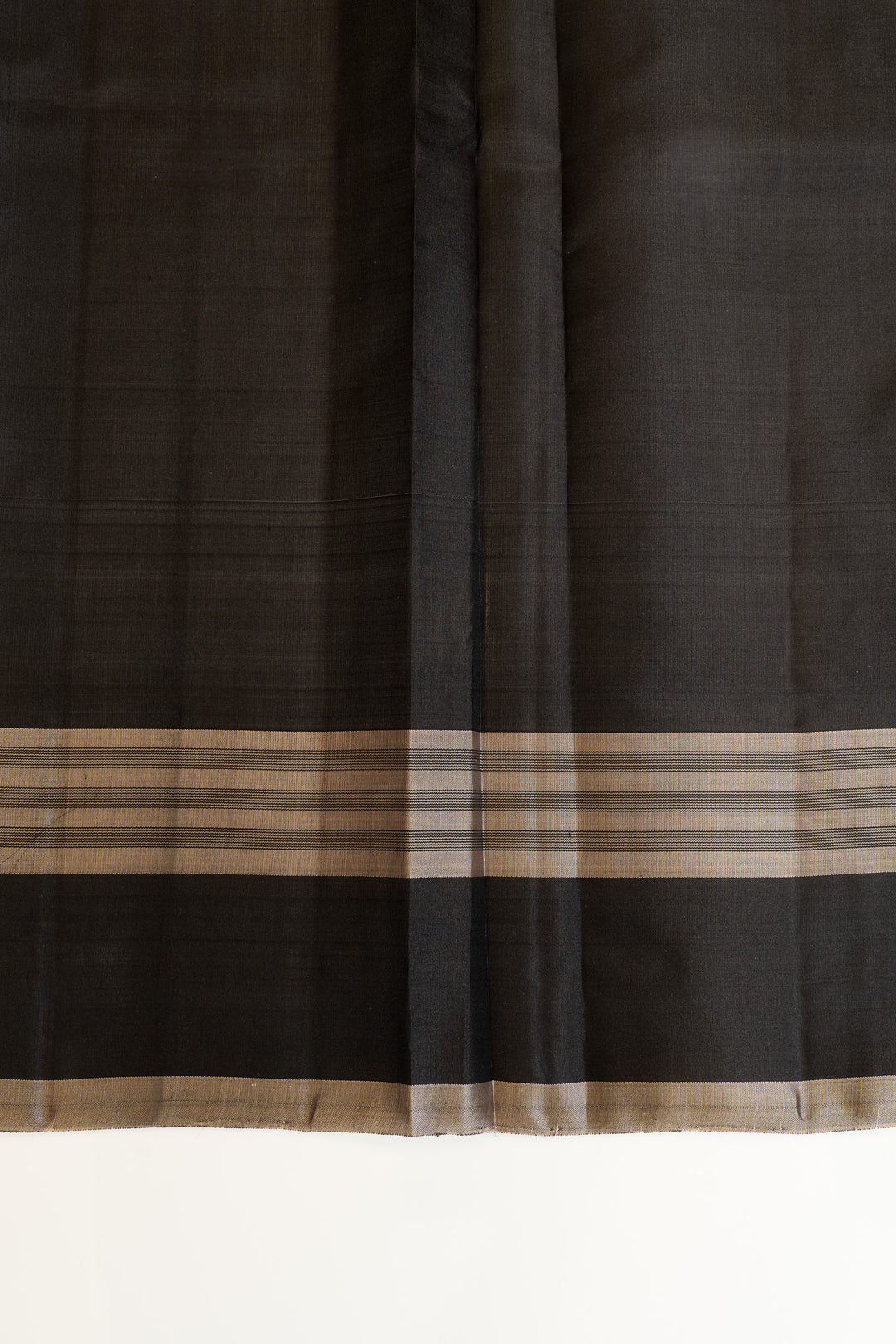 Grey and black checks without zari pure Kanchipuram silk saree
