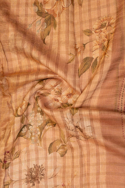 Pastel pink floral pure munga Tussar saree