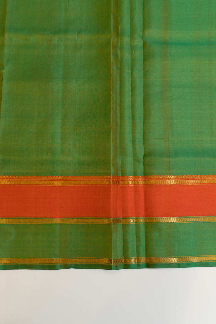 Peach double border traditional pure Kanchipuram silk saree
