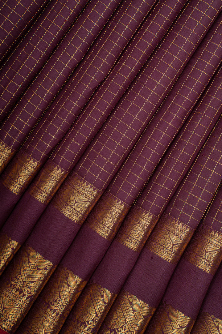 Jamun Zari Checks Pure Kanchipuram Silk Saree