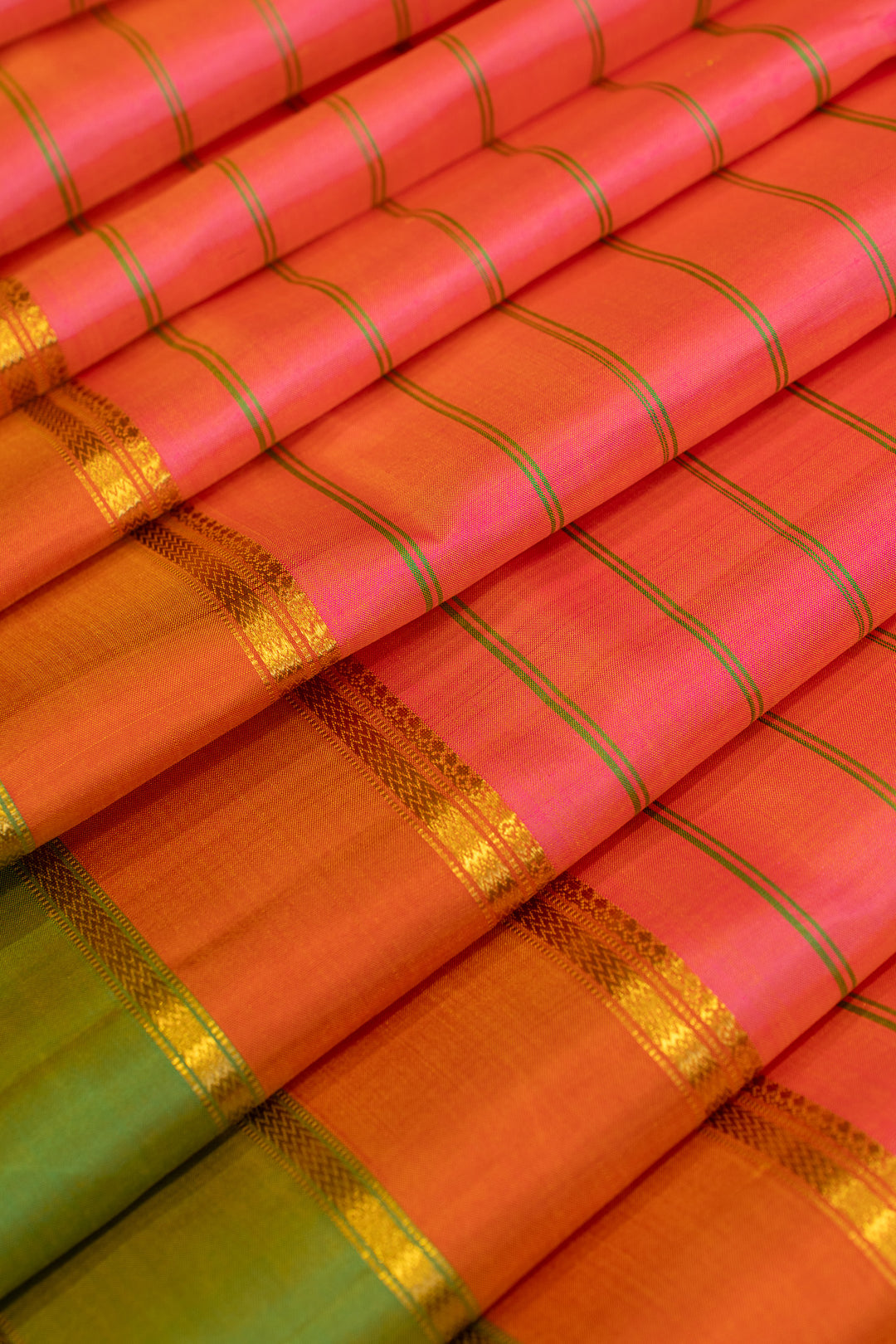 Peach double border traditional pure Kanchipuram silk saree