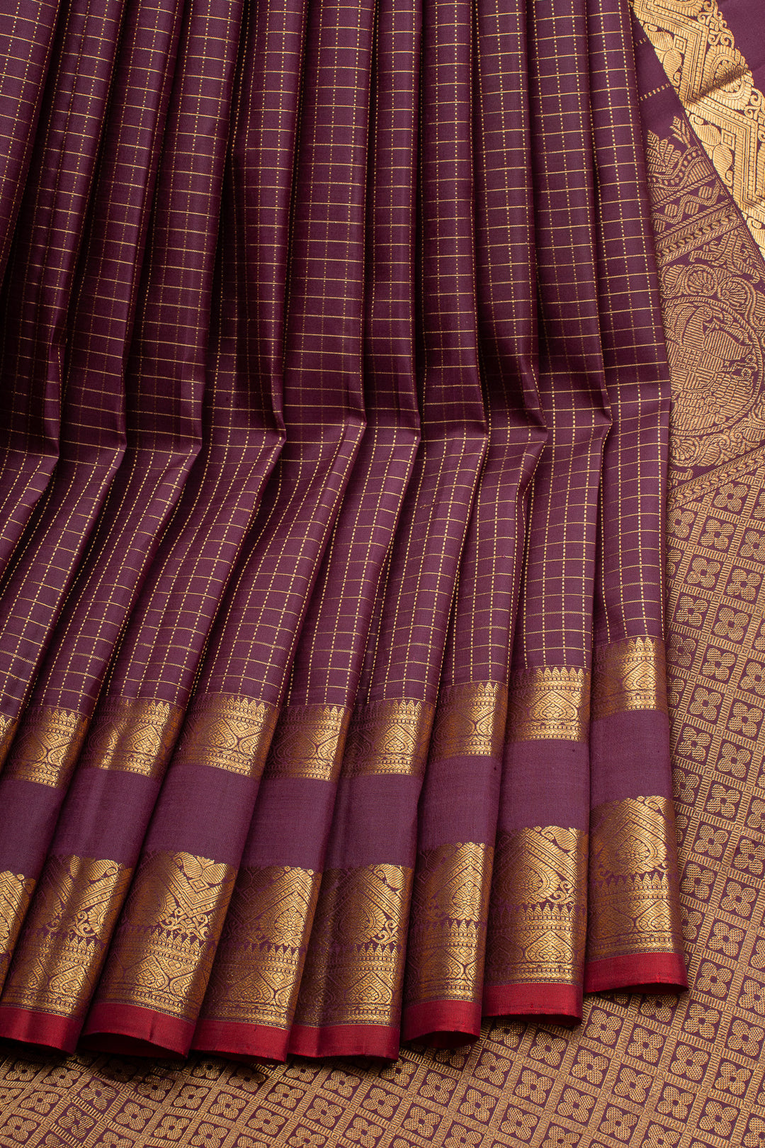Jamun Zari Checks Pure Kanchipuram Silk Saree