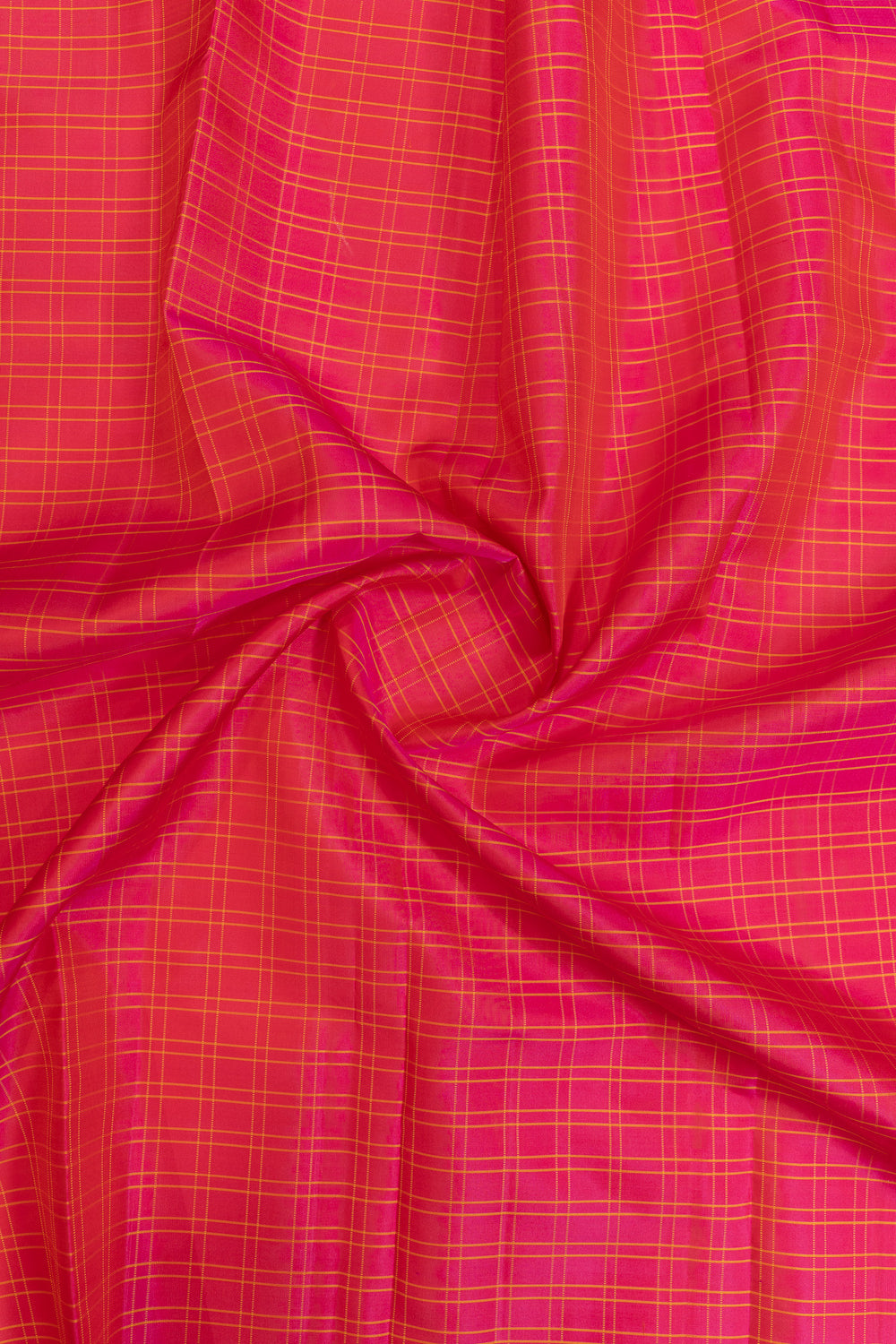 Magenta and peach checks traditional pure Kanchipuram silk saree