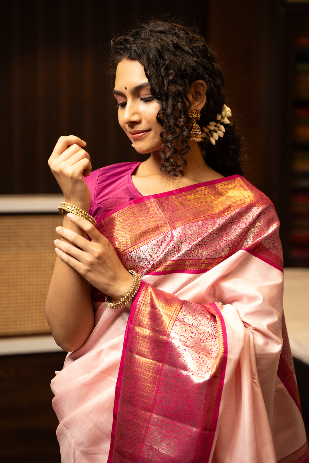 Pastel Pink  Pure Zari Kanchipuram Silk Saree 