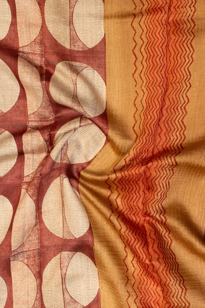 Maroon printed pure munga Tussar saree