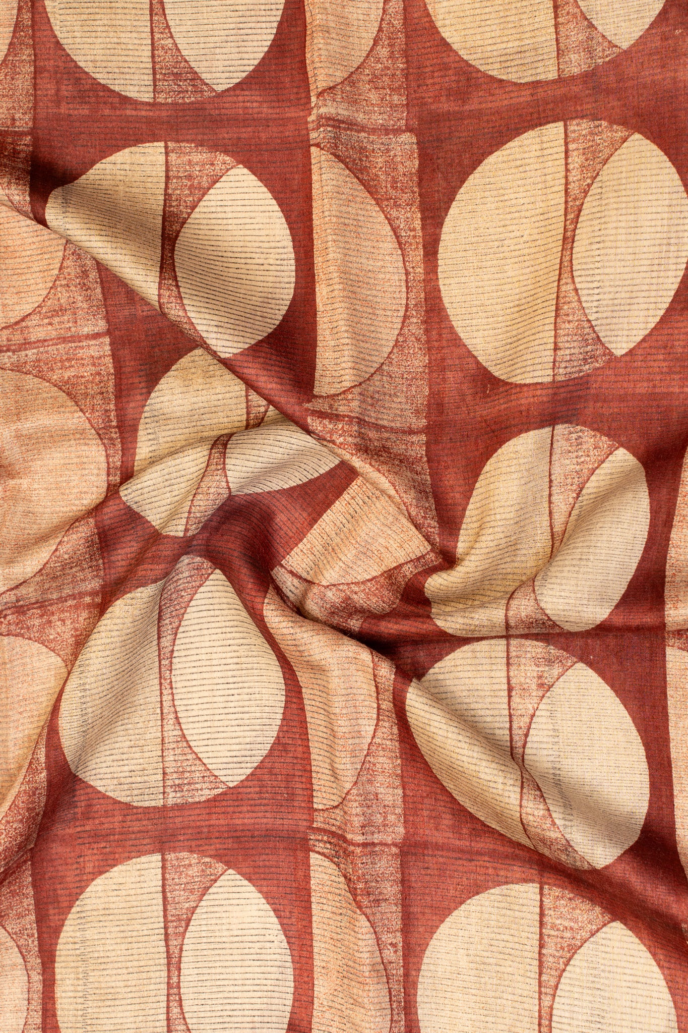 Maroon printed pure munga Tussar saree