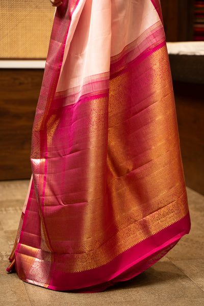 Pastel Pink and Magenta Pure Zari Kanchipuram Silk Saree - Clio Silks
