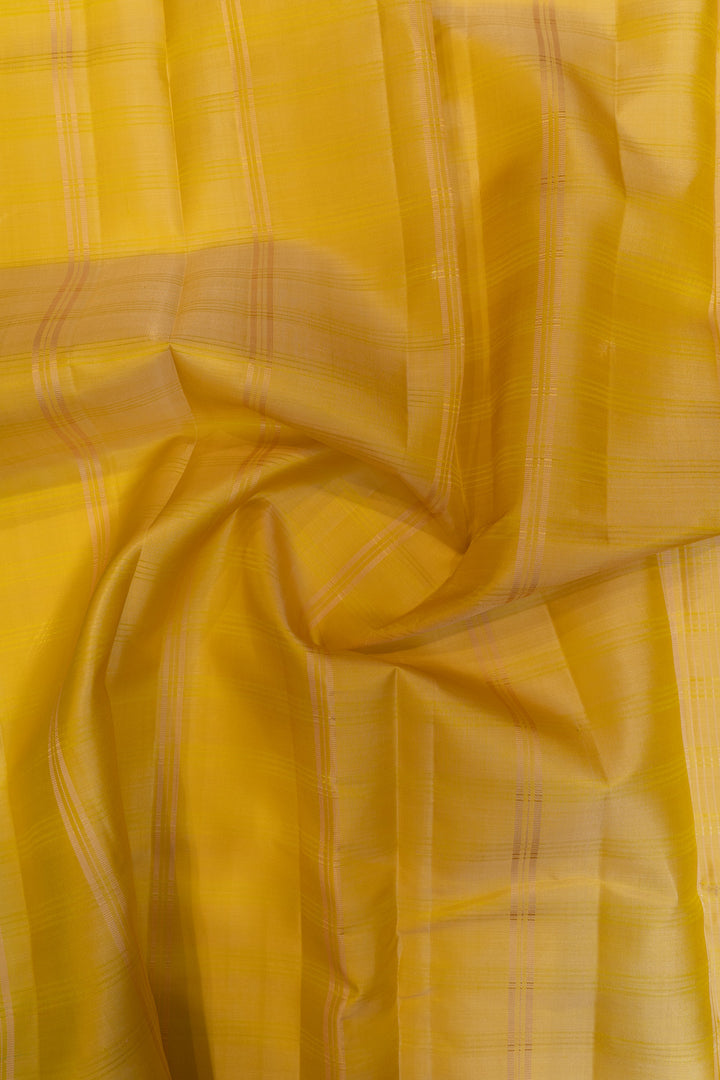 Pastel green and yellow stripes without zari pure Kanchipuram silk saree