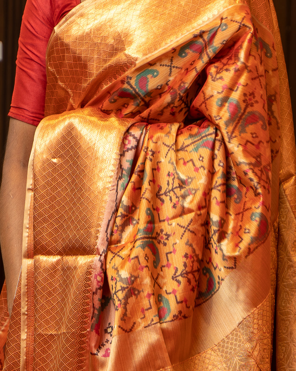 Mustard Patola Printed Designer Silk Saree - Clio Silks