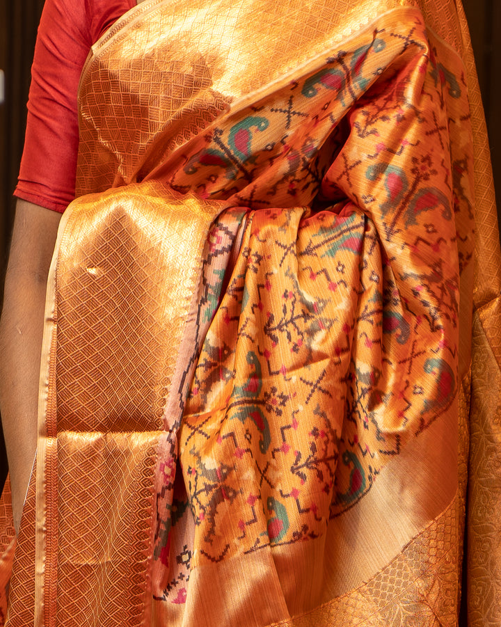 Mustard Patola Printed Designer Silk Saree - Clio Silks