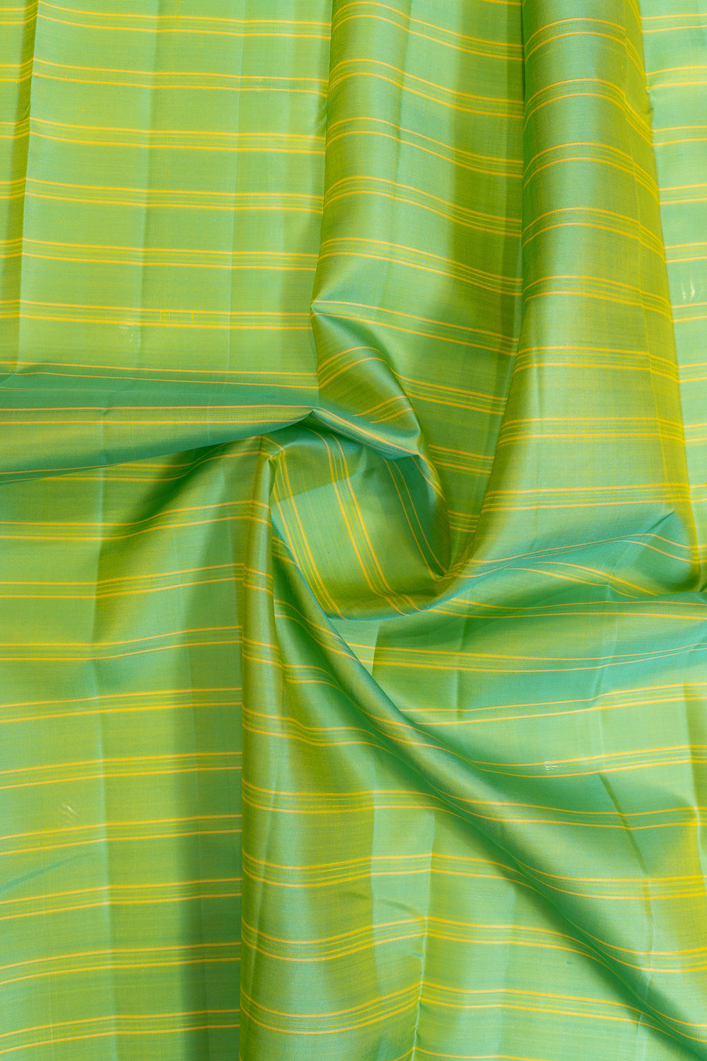 Pastel green and yellow stripes without zari pure Kanchipuram silk saree