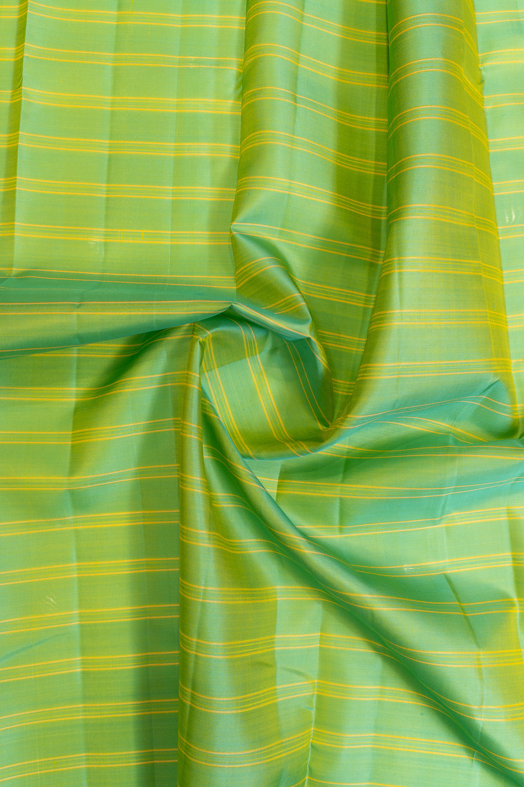 Pastel green and yellow stripes without zari pure Kanchipuram silk saree