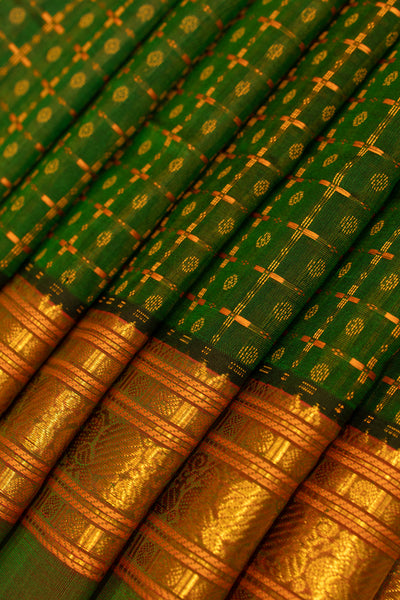 Bottle green plus butta pure silk cotton saree